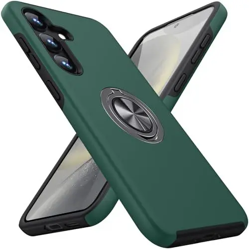 Produktbild: KOVASIA Hülle für Samsung Galaxy S24 5G, (Militärstandard) Kratzfest und Fallfestigkeit (Kameraschutz) stoßfest mit 360° Magnetischer Drehbarer Ständer Handyhülle für Samsung Galaxy S24, Dunkelgrün