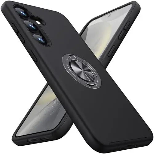 Produktbild: KOVASIA Hülle für Samsung Galaxy S24 5G, (Militärstandard) Kratzfest und Fallfestigkeit (Kameraschutz) stoßfest mit 360° Magnetischer Drehbarer Ständer Handyhülle für Samsung Galaxy S24, Schwarz