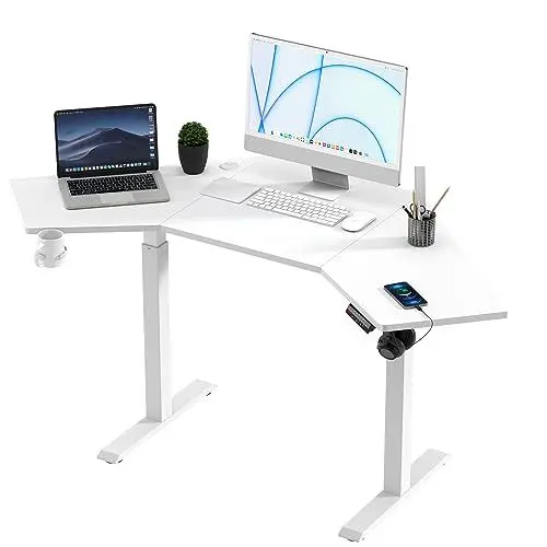 Produktbild: KOWO Elektrisch Höhenverstellbarer Schreibtisch L-förmig, Eckschreibtisch Gaming & Bürotisch Schreibtisch, Elektrischer Computertisch mit Touchscreen, Getränkehalter, Haken