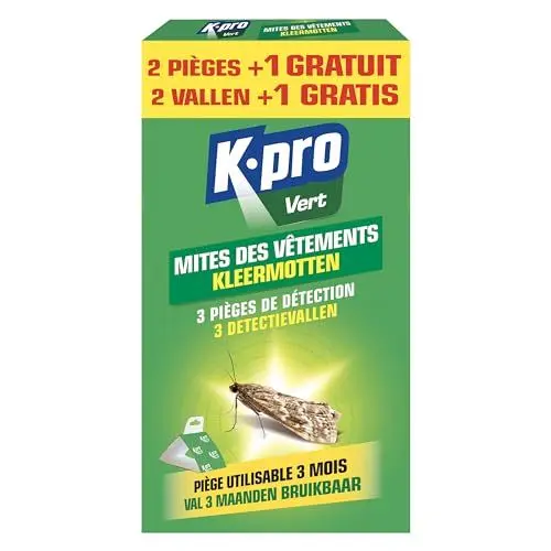 Produktbild: K.PRO Vert - Mottenfalle - Geruchlos - 3 Monate verwendbar - 2 Fallen + 1 Gratis - Professionelle Technik