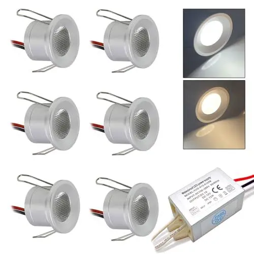 Produktbild: kpslucerna Kleine LED-Spotlights, 0,5 W, DC 12V, Mini-Einbaustrahler für Decke und Schrank, 6 Stück IP65 Deckenleuchten für Küche, Treppen, Vitrinen, Flur Kaltweiß Beleuchtung