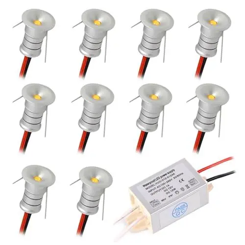 Produktbild: kpslucerna Kleine LED-Spots, 0,5 W, DC 12V, Mini-Einbaustrahler für Decke, 10 Stück, für Küche, Treppenhäuser, Vitrinen, Flure IP65 Scheinwerferlicht Beleuchtung (Warm weiß)