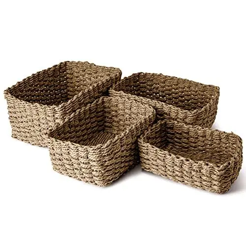 Produktbild: Kptn Kitchen Set mit 4 recycelbaren geflochtenen Papierseil-Aufbewahrungskörben für Kinderzimmer, Küche, Badezimmer, Natur