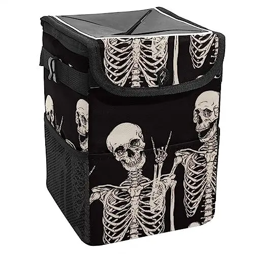 Produktbild: KQNZT Auto-Mülleimer mit Deckel, hängender Auto-Müllbeutel mit Aufbewahrungstaschen, auslaufsicherer Auto-Organizer, Mehrzweck-Mülleimer fürs Auto,Halloween Frieden und Liebe, Rock and Roll