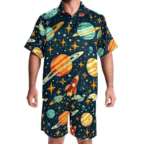 Produktbild: KQNZT Hawaii-Kurz-Set für Herren, 2-teiliges Outfit, Urlaubs-Outfits für Männer, Universum, Nebel, Galaxie, Weltraumstern, Sommeroutfits für Herren, Stil 1280, S