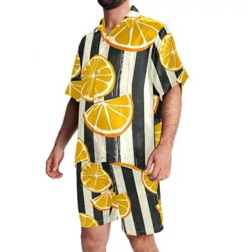 Produktbild: KQNZT Hawaii-Sets für Herren, 2-teiliges Outfit, Urlaubs-Outfits für Herren, gestreifte Blumen, Sommeroutfits für Herren, Design 868, XXL
