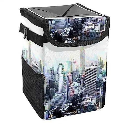 Produktbild: KQNZT Mülleimer mit Deckel und Aufbewahrungstaschen, auslaufsicherer Organizer, wasserdichter Mülleimer, Mehrzweck-Mülleimer für Auto,New York City Alte Fotokunst