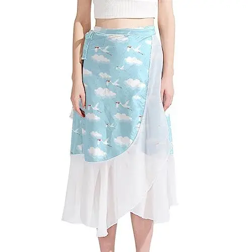 Produktbild: KQNZT Strand-Sarongs für Damen, durchsichtige Cover-Ups aus Chiffon, Bikini-Wickelrock für Bademode,Störche Himmel Wolken