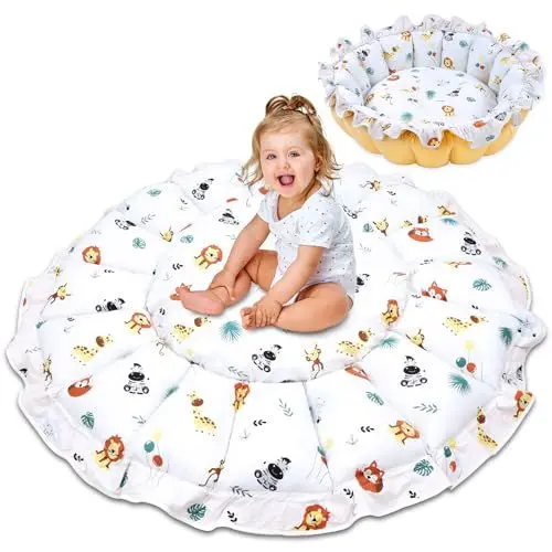 Produktbild: Krabbeldecke für Baby 130 cm Velvet - Spieldecke groß Krabbelteppich gepolstert Spielmatte als Babynest Nestchen xxl Safari
