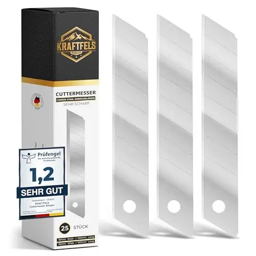 Produktbild: KRAFTFELS 25x Profi Cuttermesser Klingen 18mm - Ersatzklingen Cuttermesser aus hochwertigem Carbonstahl - Klingen Cuttermesser - Ultra scharf & stabil - Abbrechklingen für Cutter Messer – Silber…