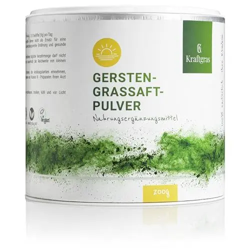 Produktbild: KRAFTGRAS Gerstengrassaft-Pulver BIO (200g) - naturreines Gersten-Grassaftpulver aus grünem Gerstengras (vegan & glutenfrei) für Saft, Smoothie & mehr - komplett natürlich & ohne Zusätze
