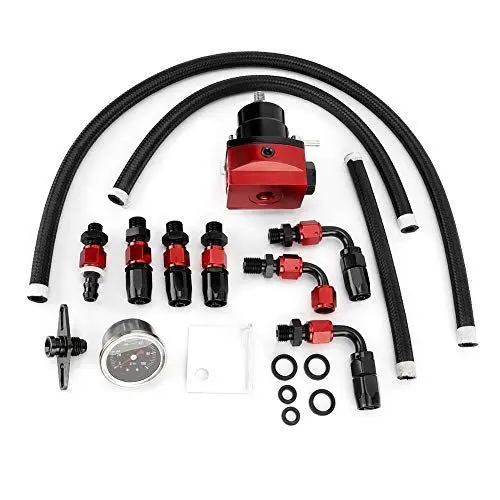 Produktbild: Kraftstoffregler, Qiilu Kraftstoffregler, Universal 304 Edelstahl Einstellbarer Kraftstoffdruckregler für Autos mit Manometer 100PSI(Schwarz + Rot)