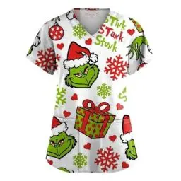 Produktbild: Krankenschwester Kostüm Halloween Black Friday Angebote 2024 Weihnachten Kasack V-Neck Kurzarm Krankenpfleger Kleidung Weihnachts Berufskleidung Atmungsaktiv Schlupfkasacks Uniform Mit Taschen