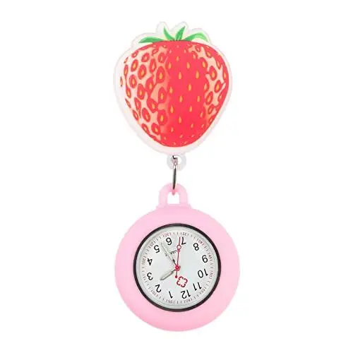 Produktbild: Krankenschwester Uhr Leuchtende Revers Uhr: Einziehbare Taschenuhr Hängen Ärzte Achthilfe Uhr Clip- On Pflege Uhr Erdbeer Muster Fob Uhr