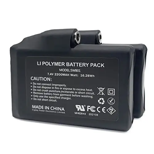 Produktbild: KRASER Unisex-Adult KRB01 Pack 2 Akkus für beheizte Handschuhe Bekleidung Elektrosocken, Ersatzakku, Buchse 7,4 Volt 2200mAh Lithium-Ionen Polymer