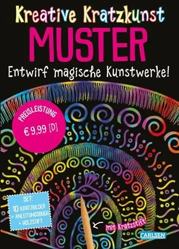 Produktbild: Kratzbilder für Kinder: Kreative Kratzkunst: Muster: Set mit 10 Kratzbildern, Anleitungsbuch und Holzstift | Malset für Kinder ab 5 Jahren ... Kratz-Tafeln, Anleitungsbuch und Holzstift.)