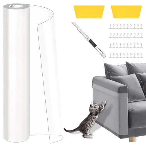 Produktbild: Kratzfolie Katzen Selbstklebend, Kratzschutz Sofa Katze Transparent 5m x 43cm, Kratzschutz Selbstklebend Tape Anti Kratz Folie für Katzen, Sofaschutz Katze für Moebel Couch Tür Wand