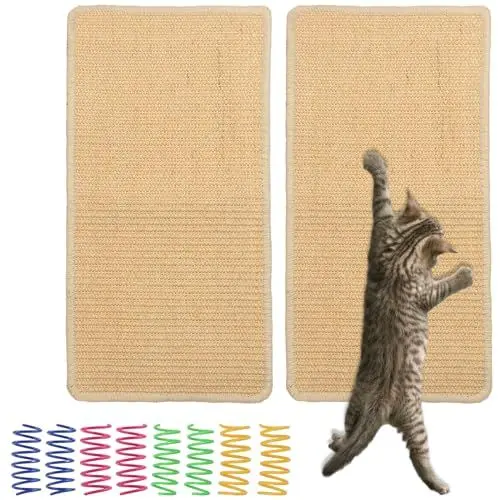 Produktbild: Kratzmatte Katze, 2 STK Sisal Teppich Katzen, 50×25 cm Sisal Katzenkratzmatte, Katzen Kratzbretter Kratzteppich Wand, Sisalmatte, Sisal Fußmatte Teppich für Sofa Möbel Tür Katze Kratzschutz
