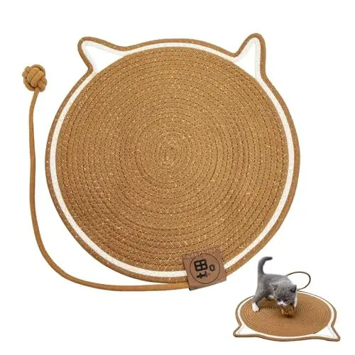 Produktbild: Kratzteppich Katze Kratzmatte Kratzbrett - Kratzpappe mit Kratzkugel, Fummelbrett für Katzen Decke in Form Eines Katzenohrs Katzenkratzbretter Kratzschutz Katzenzubehör Kratzmöbel, Durchmesser 43cm