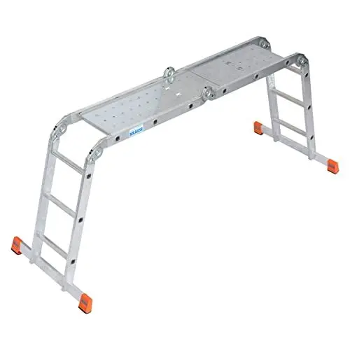 Produktbild: Krause Alu-Sprossengelenkleiter MultiMaticÃ‚ 4x3 Sprossen mit Plattform - Leichte Klappleiter mit Traverse und Plattform - Serie MONTOÃ‚