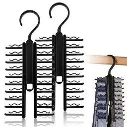 Produktbild: Krawattemhalter, 2 Stück Tie Belt Rack Organizer X Verstellbarer Krawattenhalter mit Rutschfestem Befestigungsclip 360 Grad Haken Tie Hanger Holder für Krawatten Gürtel Seidenschals