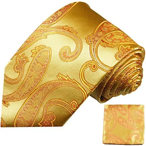 Produktbild: Krawatten Set 2tlg gold rot 100% Hochzeitskrawatte (extra lang 165cm) + Einstecktuch
