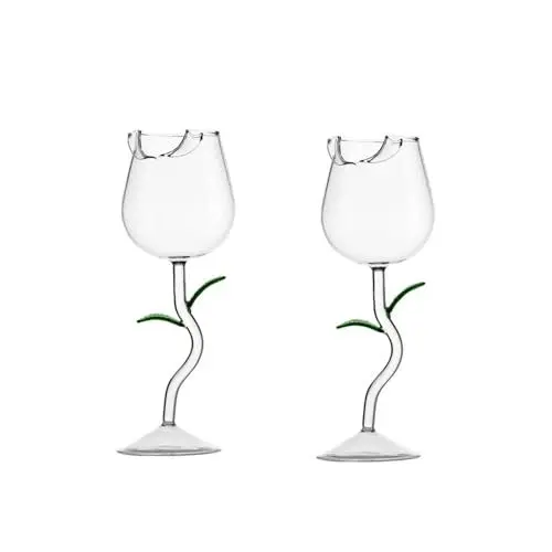 Produktbild: Kreative Roséweingläser, 150 Ml Roter Wein in Rosenform, Kristallrote Weingläser, Glaswein mit Rosenblättern, Rosenblütenkelch, Wein-, Cocktail- und Saftglas für Party, Bar, Hochzeit(Grün)