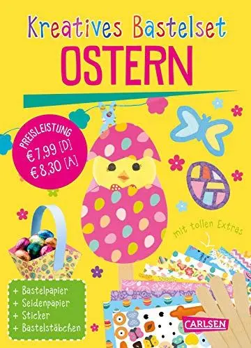 Produktbild: Kreatives Bastelset: Ostern: Set mit Bastelpapier, Seidenpapier, Stickern und Bastelstäbchen