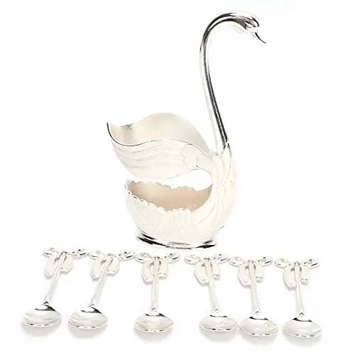 Produktbild: Kreatives Edelstahl-Geschirr-Set EU-Stil mit Schwanenbasis und Obstgabel oder Löffel für Haushaltsgeschirr-(Löffel-Set)