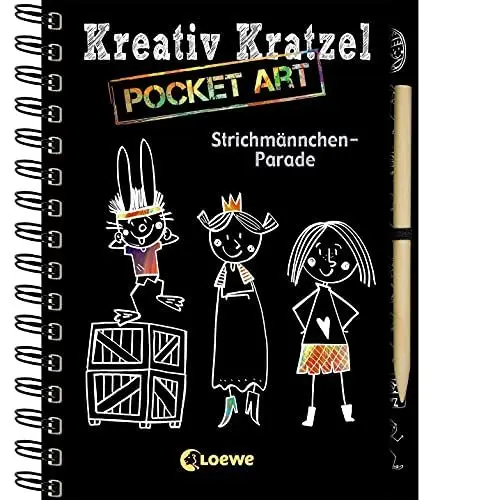 Produktbild: Kreativ-Kratzel Pocket Art: Strichmännchen-Parade: Beschäftigungsbuch für Kinder ab 5 Jahre (Kreativ-Kratzelbuch)
