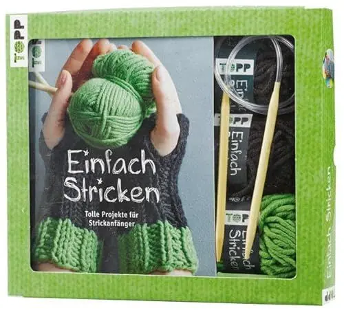 Produktbild: Kreativ-Set Einfach Stricken: Buch mit Strickgrundlagen und einfachen Anleitungen und Material für 2 Handstulpen: 60g Garn in 3 Farben und ... 60g Garn in 2 Farben und Rundstricknadel