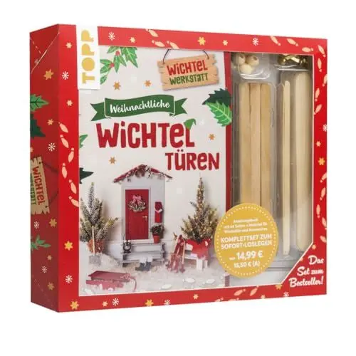Produktbild: Kreativ-Set Weihnachtliche Wichteltüren. Anleitungsbuch + Material. Set zum SPIEGEL-Komplettes Bastelset mit Bastelbogen, Holzspatel, Holzperlen, Pappe, Schleifpapier, Fußspuren-Schablone