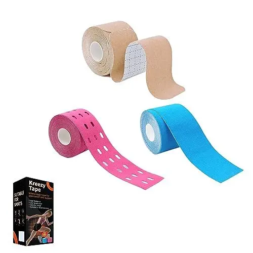 Produktbild: Kreezy wasserdichte Sporttapes, 3 Rollen mit 3 Arten, atmungsaktives Kinesiologie-Tape zur Linderung von Muskelschmerzen und Gelenkunterstützung, entworfen aus hypoallergenen Materialien