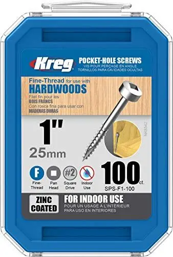 Produktbild: KREG hochwertige Zinkschrauben 25 mm Schraubenlänge, Feingewinde, 100 Stück Packung - Perfekt für Holzprojekte im Innenbereich