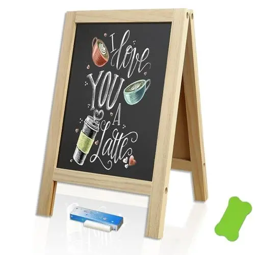 Produktbild: Kreidetafel Aufsteller, Schiefertafel zum Beschriften Kleine Kreidetafel mit Holzständern Schwarz Buffet Preisschilder Aufsteller 25 x 40 cm Desktop Küchentafel mit Kreide für Bar Café Küchen
