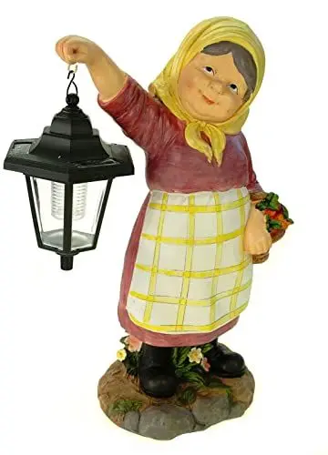 Produktbild: Kremers Schatzkiste Gartenfigur Oma Edeltraud mit Solarlaterne und Korb 39 cm