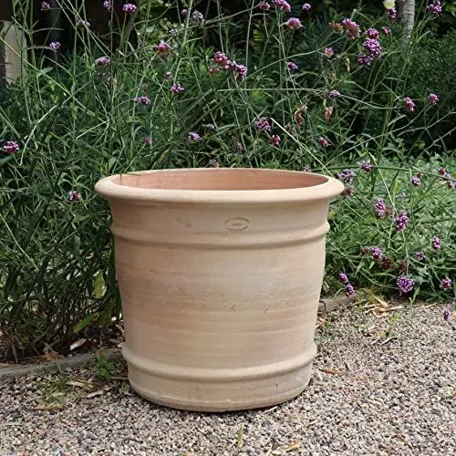 Produktbild: Kreta Keramik handgefertigter Terracotta Pflanzkübel, Blumetöpfe, absolut frostfest, Pflanzgefäß zum Bepflanzen für den Außenbereich,Garten Terrasse Canna (50 cm)
