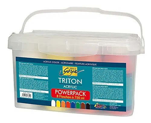 Produktbild: KREUL 17800 - Solo Goya Triton Acrylfarbe im Powerpack, Set mit 8 x 750 ml Farbe, in Studioqualität, vielseitig einsetzbar für Kunstakademie, Schule und Bühne, in praktischer Plastiktragebox