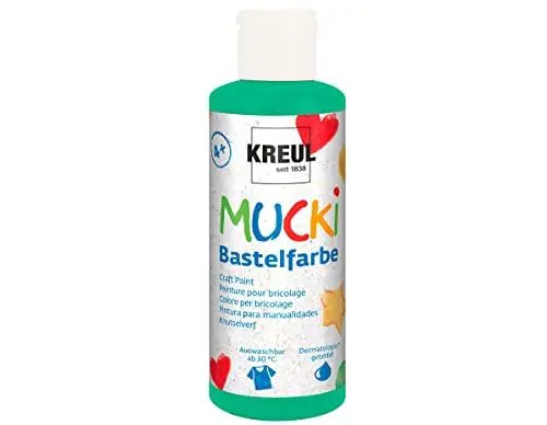 Produktbild: KREUL 24112 - Mucki Bastelfarbe für Kinder, 80 ml in grün, Kindermalfarbe auf Wasserbasis, parabenfrei, glutenfrei, laktosefrei und vegan, auswaschbar, vermalbar mit Pinsel und Schwamm