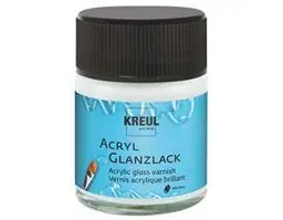 Produktbild: KREUL 79401 - Acryl Glanzlack, glänzend transparent, 50 ml Glas, auf Wasserbasis, Schutz- und Überzugslack für durchgetrocknete Aufmalungen, bedingt witterungsbeständig, speichelecht