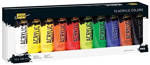 Produktbild: KREUL 84170 - Solo Goya Acrylic im Set, 10 Farben je 100 ml, cremige vielseitig einsetzbare Acrylfarbe in Studienqualität, auf Wasserbasis, schnell und matt trocknend, gut deckend, wasserfest