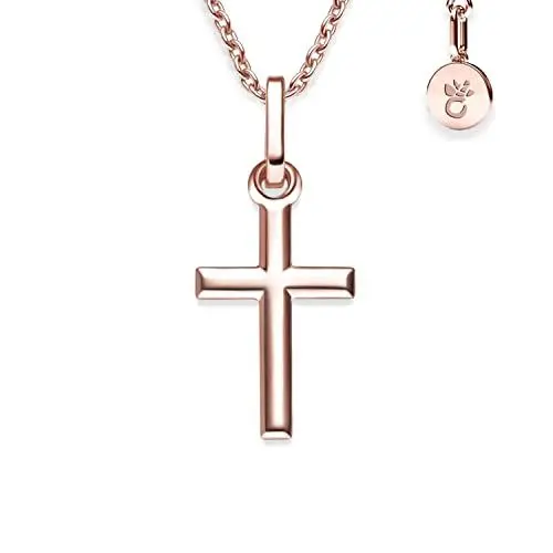 Produktbild: Kreuz Kette Mädchen Junge Rosegold klein | Taufkette Halskette mit Kreuzanhänger Kreuzkette Baby Kinder | Schmuck Geschenk Geburt Taufe Kommunion Taufgeschenk Patenkind | Goldkette Kinderkette