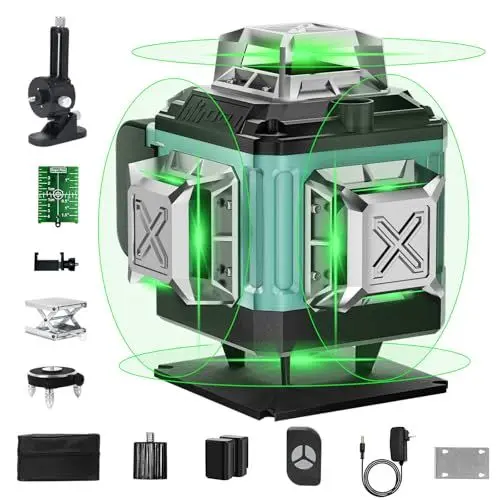 Produktbild: Kreuzlinienlaser Grün 16 Linien, 4 x 360 °Laser Wasserwaage Selbstnivellierend, Linienlaser kreuzlaser Baulaser für für Konstruktion und Ausrichtun, 2 Akkuse,Einstellbare Helligkeit,Fernkontrolle