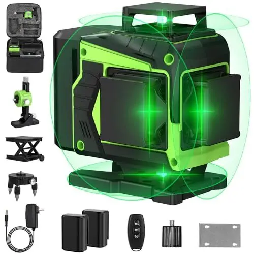 Produktbild: Kreuzlinienlaser Grün 16 Linien, 4 x 360 °Laser Wasserwaage Selbstnivellierend, Linienlaser kreuzlaser Baulaser für für Konstruktion und Ausrichtun, 2 Akkuse,Einstellbare Helligkeit，Magnetständer