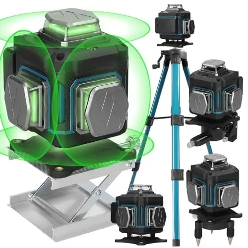 Produktbild: Kreuzlinienlaser mit Stativ Hancaner Multifunktionaler 4D 16 Line Laser Level, Grün Laser Wasserwaage 360° Level 3° Selbstnivellierende mit 2 * 2400 mAh Batterien