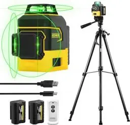 Produktbild: Kreuzlinienlaser mit Stativ, laser wasserwaage Selbstnivellierend 3x360, Kreuzlaser Grün Nivelliergerät Rotationslaser mit 160cm Teleskopstativ für boden, Linienlaser mit 2 * 3000Typ-C Batterien