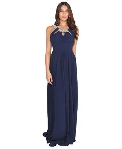 Produktbild: KRISP Damen Abendkleider Lang Chiffon Strasssteine Elegante Kleider, Marineblau (3577), XS = EU 36, 3577-NVY-08