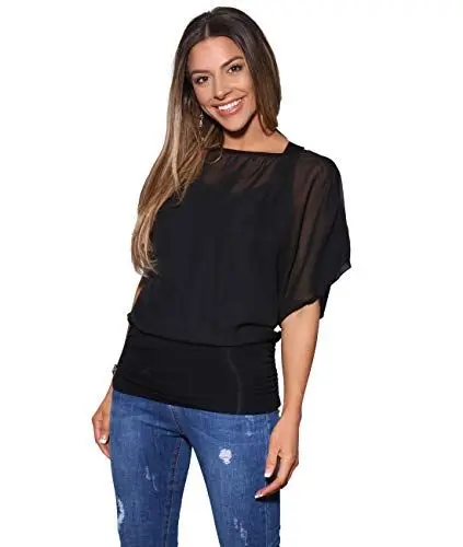 Produktbild: KRISP Damen Chiffon Bluse Zweilagig Mit Top_(NWG3559-BLK-08.2)EU 36