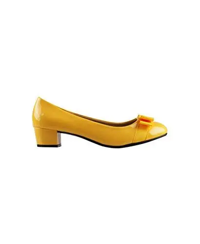 Produktbild: KRISP Damen Elegante Blockabsatz Lack Pumps mit Schleife, Gelb (4241), 36 EU