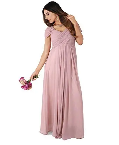 Produktbild: KRISP Damen Kreuz Front Bodenlanges Ballkleid, Abendkleid mit Herzausschnitt und Feinen Details- Gr. 36 (XS), Altrosa (4815)